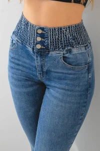 X445 Damskie jeansy dzwony z wysokim stanem SEPATI modelujące spodnie flare push up z  gumą w pasie xs s m l xl xxl