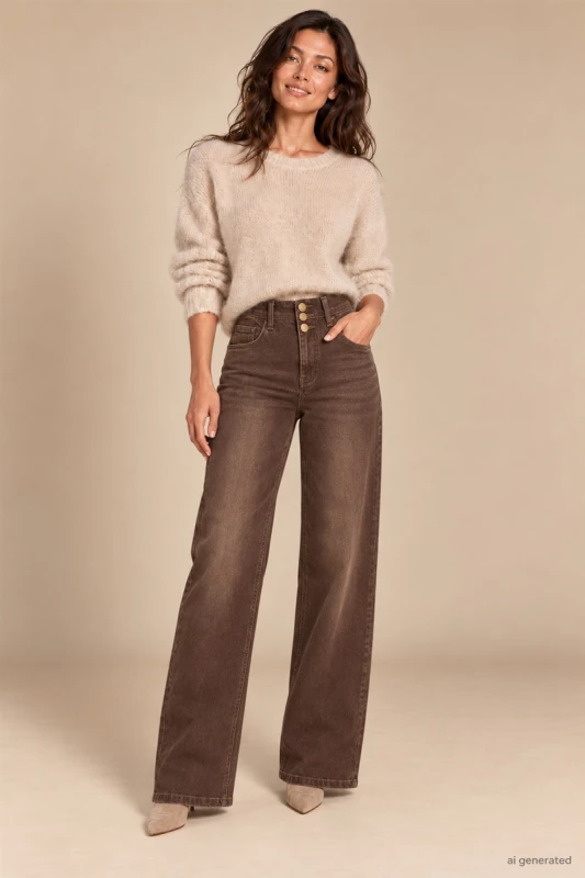 brązowe czekoladowe jeansy damskie z szeroką nogawką wide leg sepati premium (1).jpg