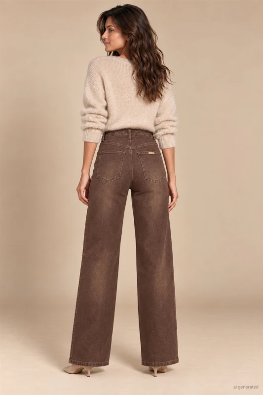 brązowe czekoladowe jeansy damskie z szeroką nogawką wide leg sepati premium (3).jpg