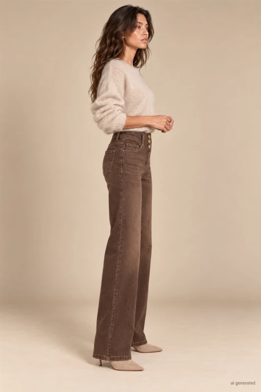 brązowe czekoladowe jeansy damskie z szeroką nogawką wide leg sepati premium (4).jpg
